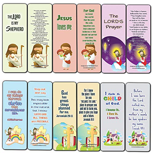 Christian Bookmarks Cards for Kids (60-Pack) - Scripture Bible Verses - Psalm 23 - Great Stocking Stuffers for Easter Baptism Thanksgiving Christmas Sunday School - Prayer Cards - War Room Decor