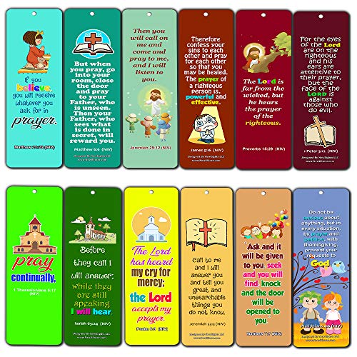 Easy Bible Scriptures Bookmarks for Kids - Prayer (60-Pack) - Perfect Gift Away for Sunday Schools