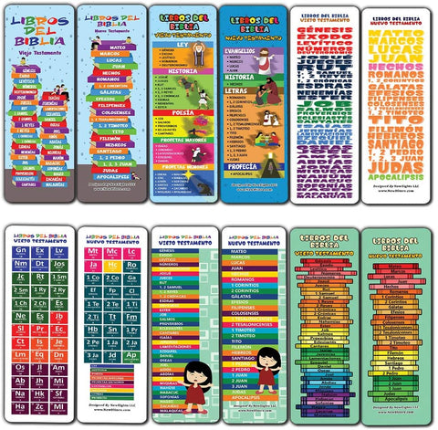 Spanish Books Of The Bible Bookmarks for Kids (60-Pack) - Church Memory Verse Sunday School Rewards - Christian Stocking Stuffers Birthday Party Favors Assorted Bulk Pack