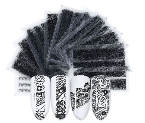 New8Beauty Nail Art Stickers Decals Series 11B (30-Pack) - Black Lace