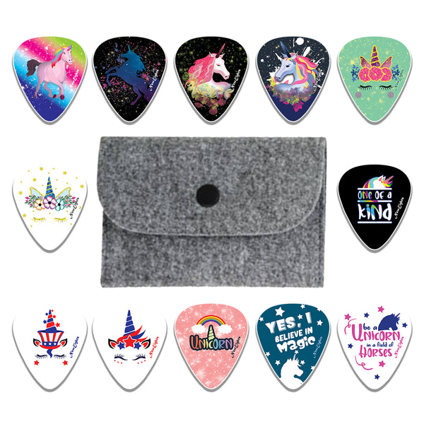NewEights Acoustic Guitar Picks - Unicorn Plectrum Series 2 (12-Pack) - Stocking Stuffers for Girls - Birthday Party Favors Assorted Bulk Pack Thanksgiving Christmas Rewards Encouragement Gift