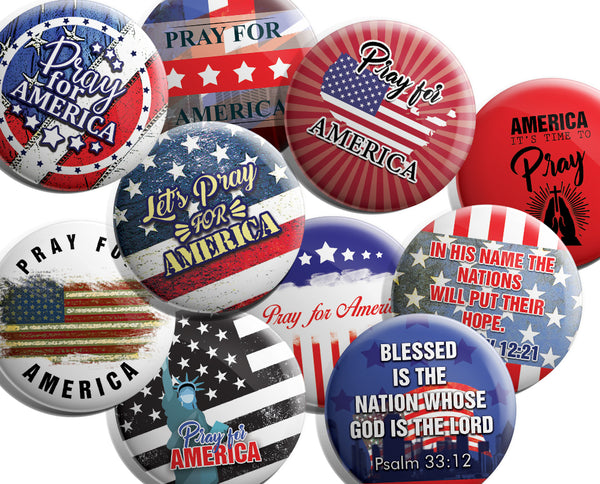 "NewEights Pray for America Pinback Buttons (10-Pack) - Large 2.25"" VBS Sunday School Easter Baptism Thanksgiving Christmas Rewards Encouragement Gift"
