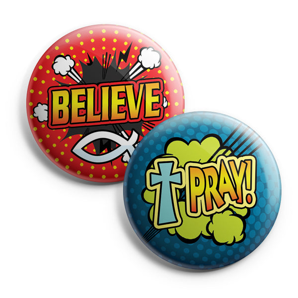 "Christian Pinback Buttons - Faith Super Power Badge (10-Pack) - Large 2.25"" VBS Sunday School Easter Baptism Thanksgiving Christmas Rewards Encouragement Gift"