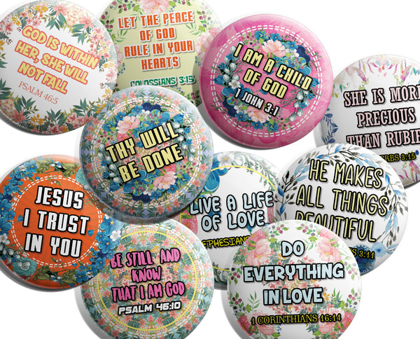 "Religious Pinback Buttons - God is Within Her (10-Pack) - Large 2.25"" VBS Sunday School Easter Baptism Thanksgiving Christmas Rewards Encouragement Gift"
