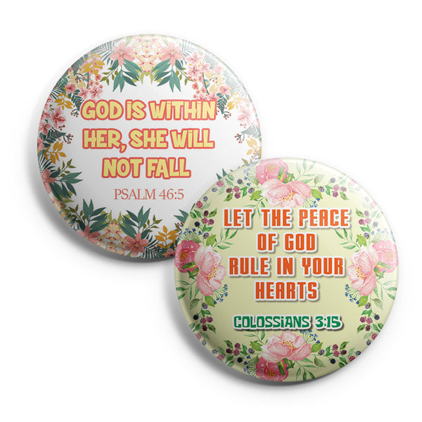 "Religious Pinback Buttons - God is Within Her (10-Pack) - Large 2.25"" VBS Sunday School Easter Baptism Thanksgiving Christmas Rewards Encouragement Gift"