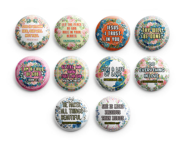 "Religious Pinback Buttons - God is Within Her (10-Pack) - Large 2.25"" VBS Sunday School Easter Baptism Thanksgiving Christmas Rewards Encouragement Gift"