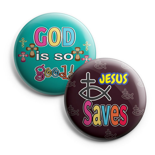 "Christian Pinback Buttons for Kids - Awesome God (10-Pack) - Large 2.25"" VBS Sunday School Easter Baptism Thanksgiving Christmas Rewards Encouragement Gift"