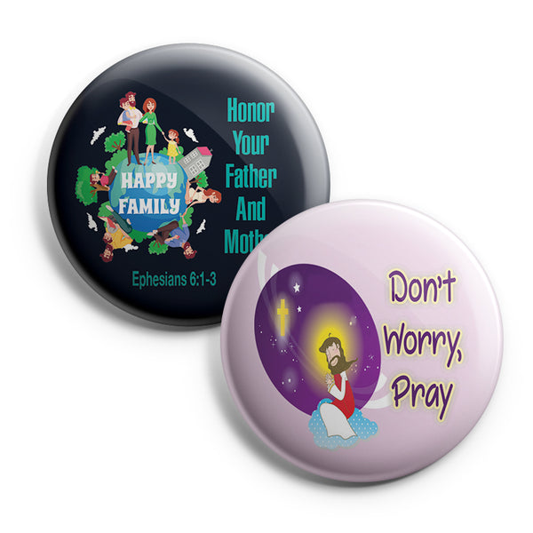 "Christian Pinback Buttons for Kids - Character Building (10-Pack) - Large 2.25"" VBS Sunday School Easter Baptism Thanksgiving Christmas Rewards Encouragement Gift"
