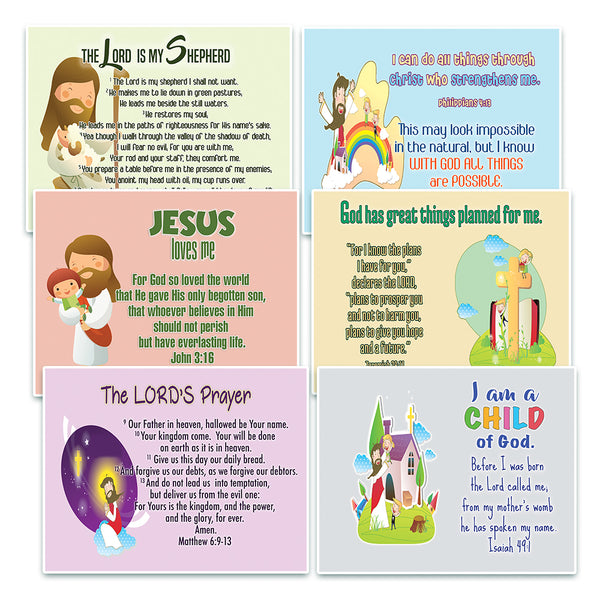 Assorted Christian Kids Postcards Series 1 - NEPC1011 x 5 pcs & NEPC1021 X 5 pcs (60-Pack) - Multiple Encouraging Postcards