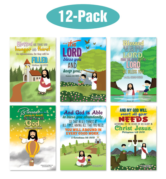 Christian God's Blessings Posters (12-Pack) - Inspirational Bible Verses Poster for Men Women Teens - A3 Size - Youth Ministry Sunday School Church Decor Home Decor
