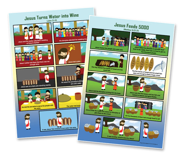 NewEights Bible Story Series 3 (Jesus Series) Educational Learning Posters (24-Pack) - Church Memory Verse Sunday School Rewards - Christian Stocking Stuffers Birthday Party Favors Assorted Bulk Pack