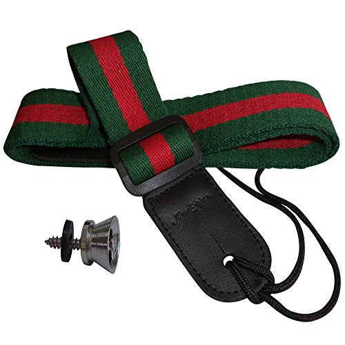 Ukulele Uke Strap Pure Cotton Green Colorful Strap with Leather End - FREE Uke Strap Button and eBook - Length: 49in - Best Uke Accessories