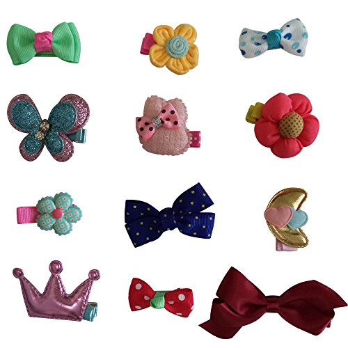 Hair Clips Barrettes Assorted Ribbon Bows Style C Series - 12 pcs of Uniquely Designed For Baby, Toddler, and Young Girls