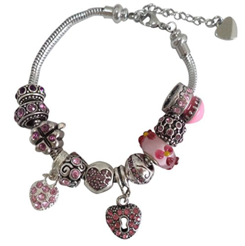 Pink Rhinestone Birthstone Beads & Lampwork Set