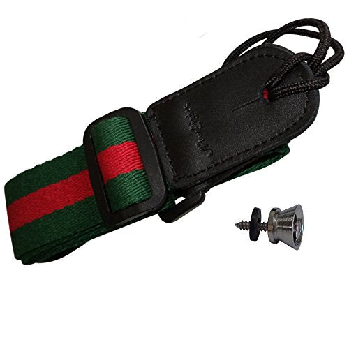 Ukulele Uke Strap Pure Cotton Green Colorful Strap with Leather End - FREE Uke Strap Button and eBook - Length: 49in - Best Uke Accessories