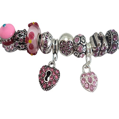 Pink Rhinestone Birthstone Beads & Lampwork Set