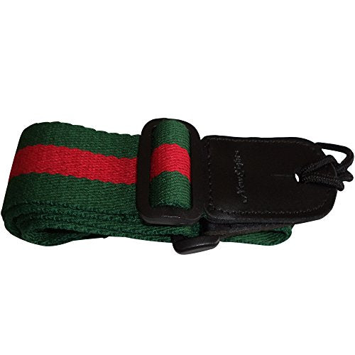 Ukulele Uke Strap Pure Cotton Green Colorful Strap with Leather End - FREE Uke Strap Button and eBook - Length: 49in - Best Uke Accessories