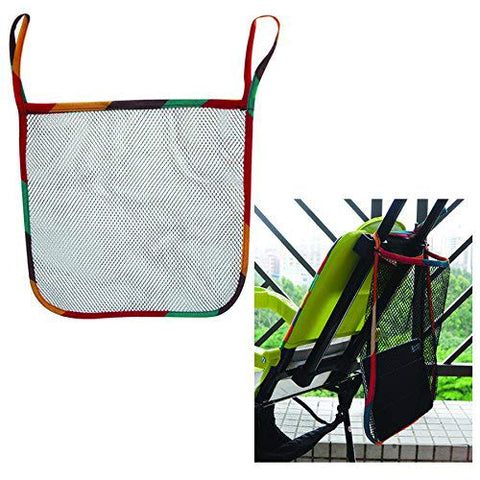 Charis Kid Mesh Stroller Bag - Stroller Attachable Organizer Carrying Bag - Umbrella Baby Stroller Accessories (Black with Multicolors Edge (2 Pack))
