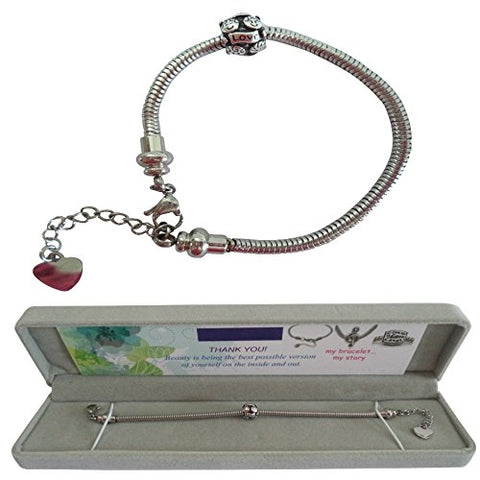 316L Stainless Steel European Style Charm Bracelet Chain with Gift Box - High Quality Master Starter Bracelet - 6.5 inches - Compatible Fits Pandora Beads - Perfect Present for Birthday Christmas Mother Day Anniversary Holiday - Best Gift For Girls Teen G
