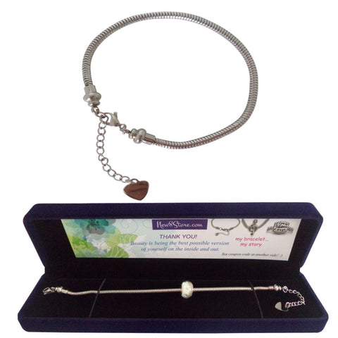 316L Stainless Steel European Style Charm Bracelet Chain (7.5 inches) with Gift Box
