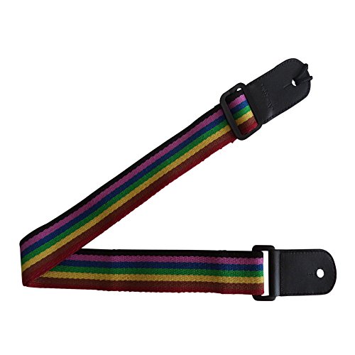Ukulele Strap Pure Cotton Rainbow Colorful Strap with Leather End - FREE Uke Strap Button and eBook - Length: 49in - Best Gift For Boys Girls Adults and Kids