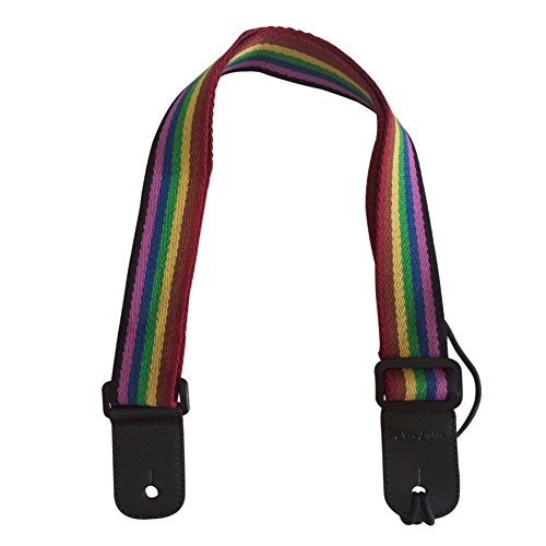 Ukulele Strap Pure Cotton Rainbow Colorful Strap with Leather End - FREE Uke Strap Button and eBook - Length: 49in - Best Gift For Boys Girls Adults and Kids