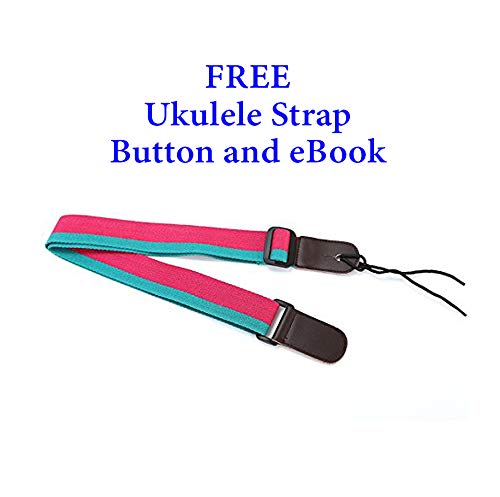 Ukulele Strap Pure Cotton Pink Colorful Strap with Leather End - FREE Ukulele Strap Button and eBook - Length: 49in & Adjustable
