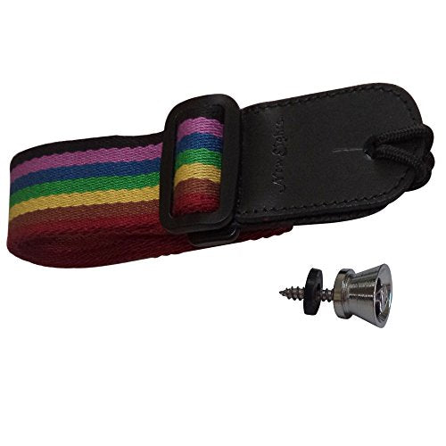 Ukulele Strap Pure Cotton Rainbow Colorful Strap with Leather End - FREE Uke Strap Button and eBook - Length: 49in - Best Gift For Boys Girls Adults and Kids
