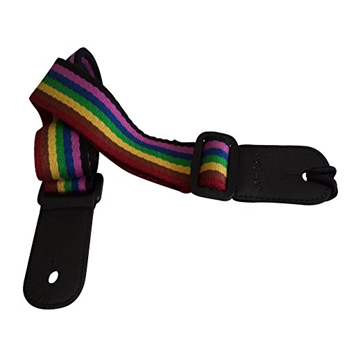 Ukulele Strap Pure Cotton Rainbow Colorful Strap with Leather End - FREE Uke Strap Button and eBook - Length: 49in - Best Gift For Boys Girls Adults and Kids