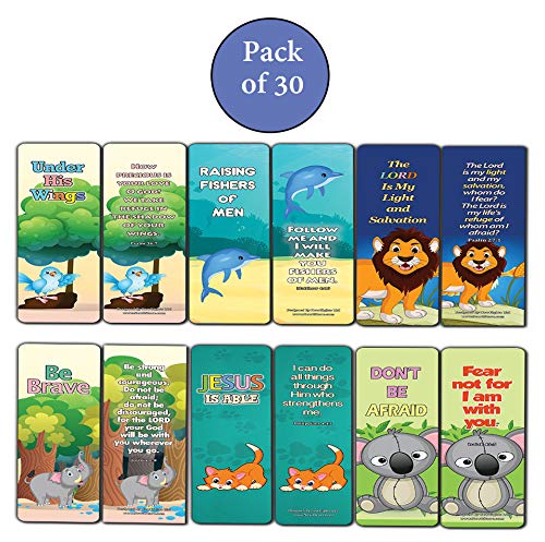 Encouraging Bible Verses Bookmarks for Kids (30-Pack) - Animal Series 1 - Animal Theme Bookmarks for Kids That Come with Inspiring Bible Texts