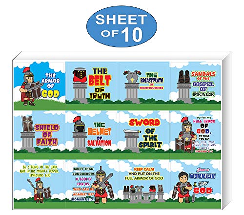 Armor of God Stickers Series 2 (10-Sheet) - VBS Sunday School Easter Baptism Thanksgiving Christmas Rewards Encouragement Gift