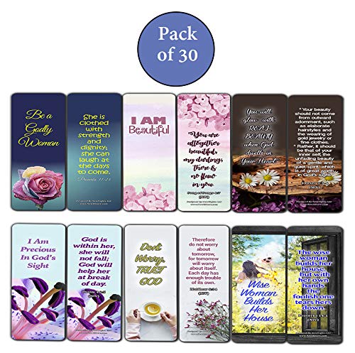 Devotional Bible Verses for Women Bookmarks (30 Pack) - Handy Life Changing Bible Texts and Quotes That Are Very Uplifting Perfect for Daily Devotional for Women