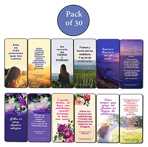 Spanish Bible Verses About Virtuous Woman Bookmarks (30 Pack) - Handy Spanish Bible Texts To Learn What Traits Define And Constitute Virtuous Women from the Many Lessons of the Bible