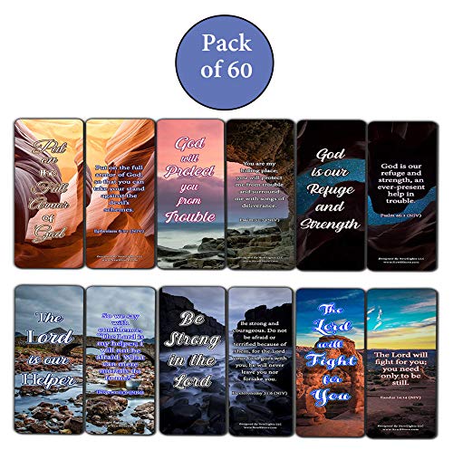 Encouraging Scriptures Bookmarks About God's Protection And Inspire Godly Courage (60-Pack) - Stocking Stuffers Devotional Bible Study - Church Ministry Supplies Teacher Classroom Incentive Gifts
