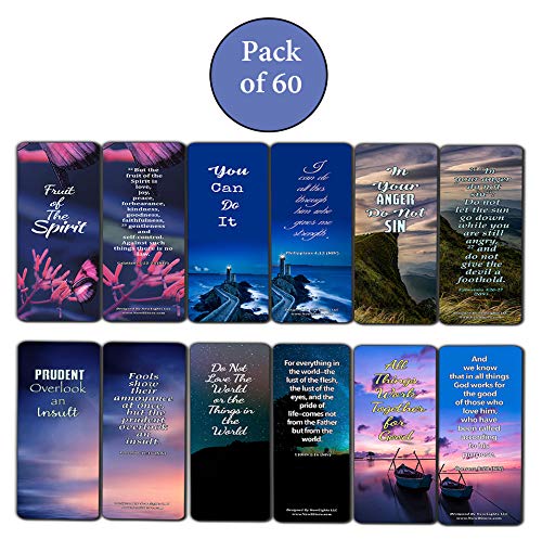 Bible Verses Bookmarks About Controlling Our Emotions (60-Pack) - VBS Sunday School Easter Baptism Thanksgiving Christmas Rewards Encouragement Gift Motivational Cards Scriptures