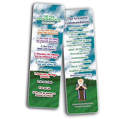 10 Commandments Bookmarks Cards (60-Pack) - Church Memory Verse Sunday School Rewards - Christian Stocking Stuffers Birthday Party Favors Assorted Bulk Pack