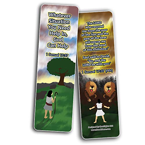 David and Goliath Religious Bible Bookmarks Cards (60-Pack) - Church Memory Verse Sunday School Rewards - Christian Stocking Stuffers Birthday Party Favors Assorted Bulk Pack