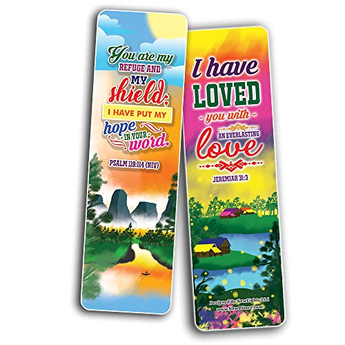 Inspirational Quotes Bible Verse Bookmarks (60-Pack) - Church Memory Verse Sunday School Rewards - Christian Stocking Stuffers Birthday Party Favors Assorted Bulk Pack