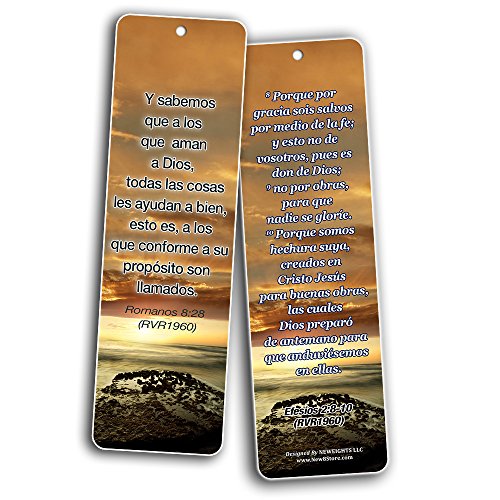 Spanish Christian Bookmarks Cards (12-Pack) - Most Highlighted Bible Scriptures RVR1960 - Stocking Stuffers for Adults Teens Kids Men Women Boys Girls - Baptism Mission Evangelism Bible Study Church