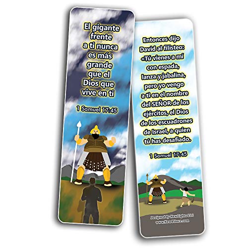 Spanish David and Goliath Religious Bible Bookmarks Cards (60-Pack) - Church Memory Verse Sunday School Rewards - Christian Stocking Stuffers Birthday Party Favors Assorted Bulk Pack