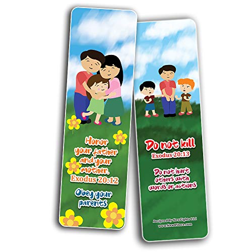 10 Commandments Bookmarks Cards (60-Pack) - Church Memory Verse Sunday School Rewards - Christian Stocking Stuffers Birthday Party Favors Assorted Bulk Pack