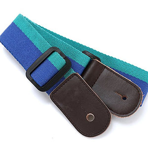 Ukulele Strap Pure Cotton Blue Colorful Strap with Leather End - FREE Ukulele Strap Button and eBook - Length: 49in & Adjustable