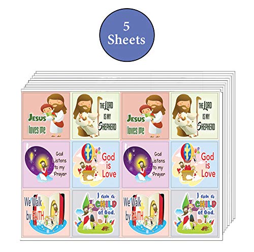 Kids Christian Stickers 12 pcs set (5 Sheets) - God is Love Affirmation Bible Verses