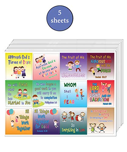 Confidence Building Scriptures Stickers for Kids (5-Sheet) - Great Variety Colorful Stickers