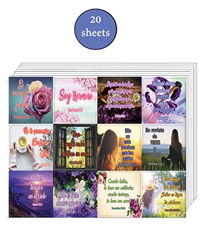 Encouraging Religious Stickers - Spanish Christian Stickers for Women Series (20 Sheets) - Variety of Stickers on Spanish Christian Stickers for Women Series Perfect Women's Ministry Giveaways
