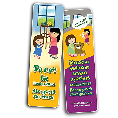 10 Commandments Bookmarks Cards (60-Pack) - Church Memory Verse Sunday School Rewards - Christian Stocking Stuffers Birthday Party Favors Assorted Bulk Pack