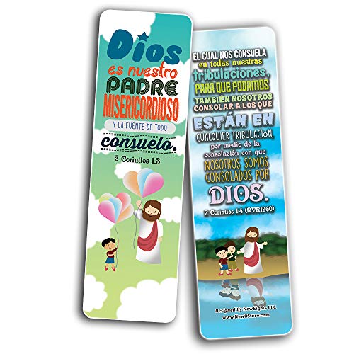 Spanish God's Comfort Christian Living Bookmarks (60-Pack) - Church Memory Verse Sunday School Rewards - Christian Stocking Stuffers Birthday Party Favors Assorted Bulk Pack