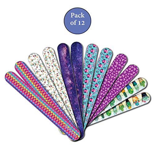 New8Beauty Emery Board Colorful (12-Pack) - Nail Spa Party Favors Supplies - Best Stocking Stuffers Gift for Girls Women Kids Mom Girlfriend - Manicure Pedicure