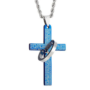 NewEights Blue Ring Cross Pendant Necklace