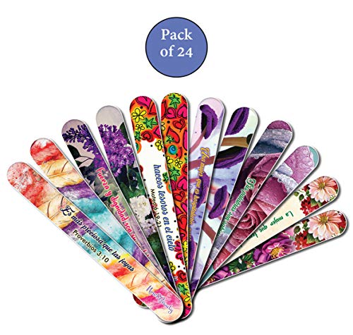 Spanish Christian Emery Board - Virtuous Woman (24-Pack) -150/150 Grit Colorful Nail File - Nail Spa Party Favors Supplies - Best Stocking Stuffers Gift for Girls Women Kids Mom Girlfriend -